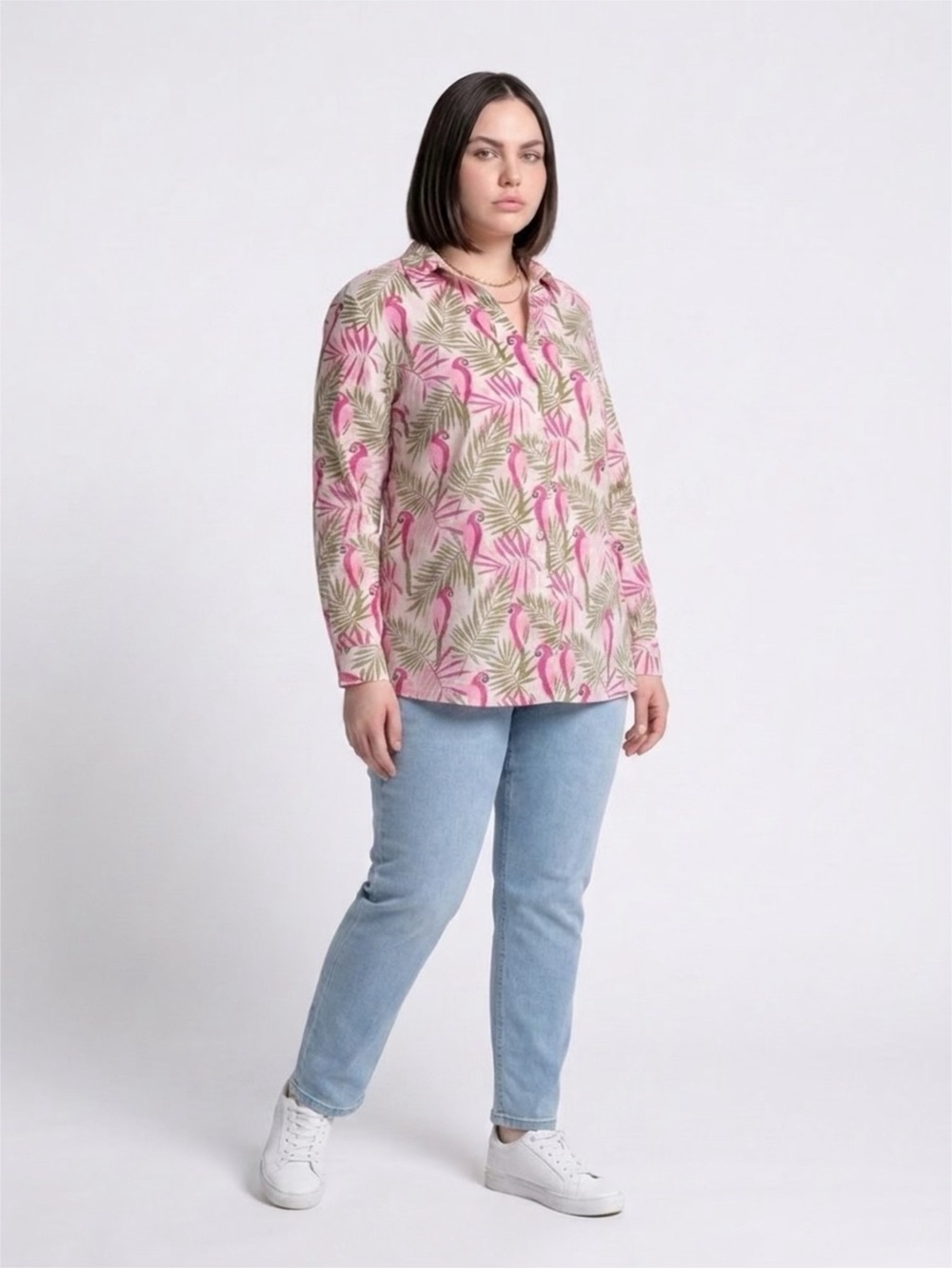 Kim Rogers Pink & Green Tropical Print Shirt